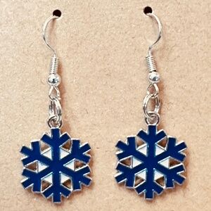 Stainless Steel Earring Hooks Dangle Dark Blue & Pink Snowflakes Enamel Handmade